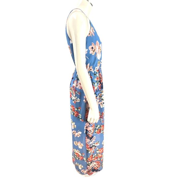 Sweet Storm S Blue Floral Halter Keyhole Lined Maxi Sundress Summer Boho Y2K 90s - Picture 5 of 13